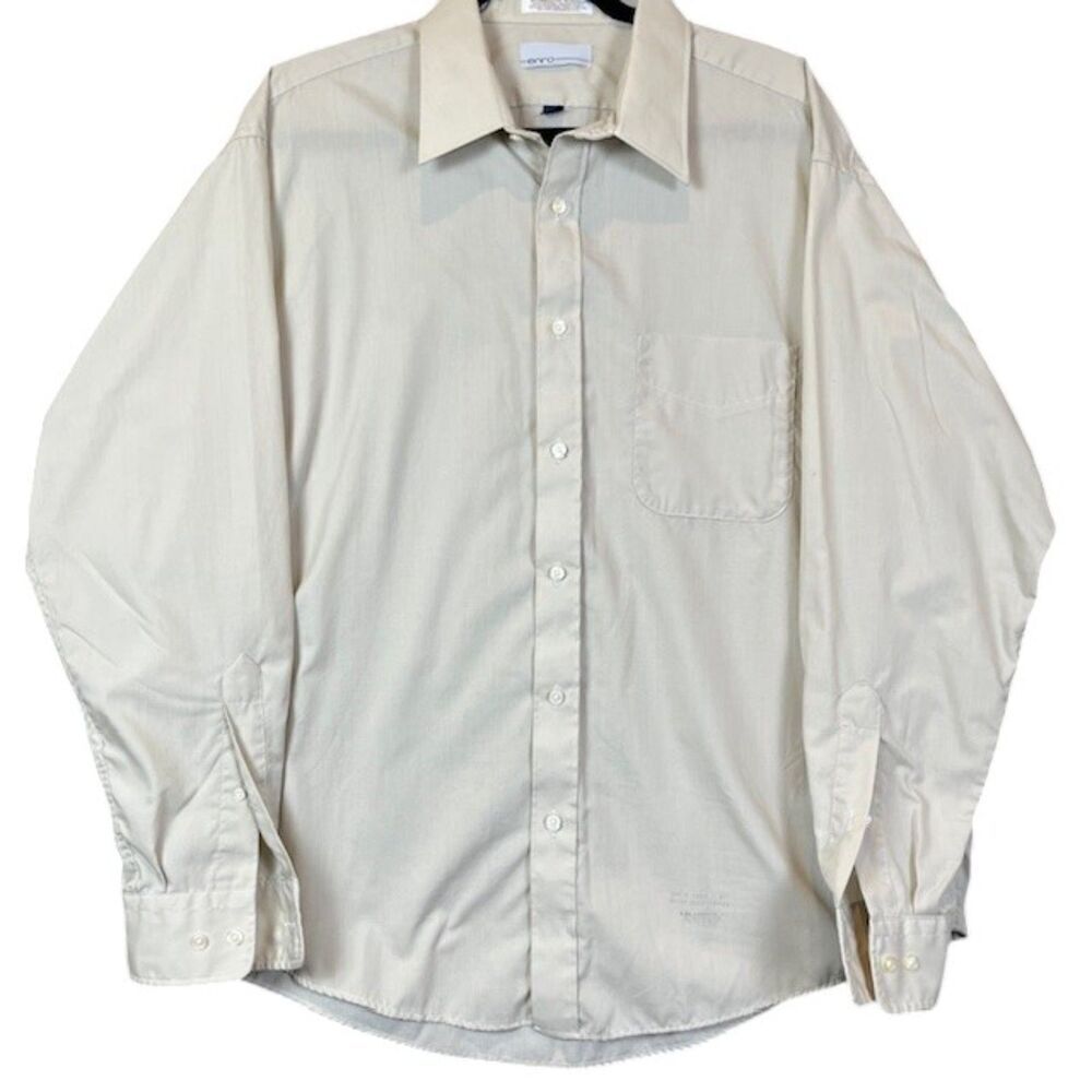 Enro Vintage Classic Poplin Beige Men's Dress Shirt Tan‎ Size 17 1/2 34-35